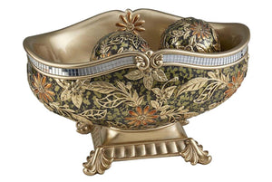 English Elm 8.25 Inch Polyresin Pedestal Fruit Bowl with Chrysanthemum Floral Motif and Spheres B072116017