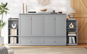 English Elm Queen Murphy Bed With Stylish Storage Drawers & Shelves - Perfect For Compact Spaces & Guest Rooms! W1580S00256-GIGA