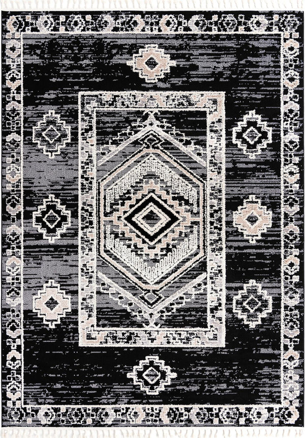 Unique Loom Cherokee Boone Machine Made Geometric Rug Fossil Gray, Ivory/Black 9' 0" x 12' 2"