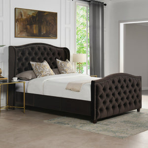 English Elm Marcella Upholstered Shelter Headboard Bed Set, Queen, Deep Brown Performance Velvet