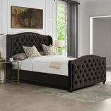 Marcella Upholstered Shelter Headboard Bed Set, Queen, Deep Brown Performance Velvet