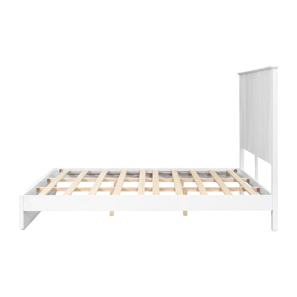 English Elm Stylish King Bed Frame Vertical Slat Headboard Low Profile Contemporary Bedroom White N770PK369234K