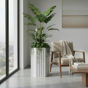 English Elm Hexagon Column Aluminum Outdoor Planter Geometric Architectural Patio Entryway Accent White B2755P462190