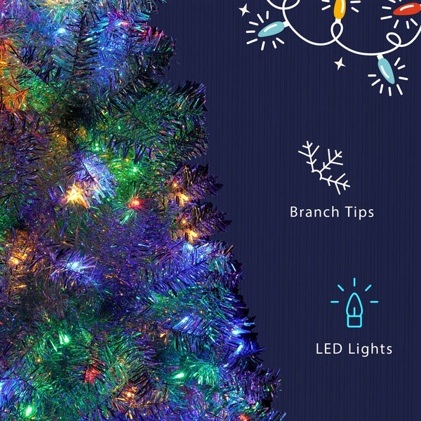 English Elm 6FT Silver Pre-Lit Christmas Tree with 800 Tips, 300 LEDs, 11 Modes, Hinged Metal Stand, Indoor/Outdoor N704P199512N
