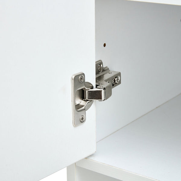 English Elm Modern white storage cabinet with vine rattan design, MDF shoe & bedside organizer, quick assembly, sleek decor W1151P151509