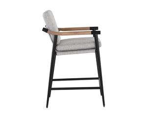 Sunpan Meadow Counter Stool - Timeless Design with Stain-Resistant Fabric and Solid Oak Wood Armrests Vault Fog