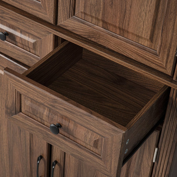 English Elm K&K 71" Tall Farmhouse Pantry Cabinet with Groove Edges, 3 Pull-Out Organizers, 6 Door Shelves Brown N707P256507Z