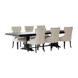 English Elm Beige Wingback 7 Piece Dining Set with Tufted Chairs and Trestle Extension Table B062S01814