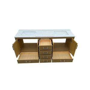 English Elm 72" Oak Double Basin Bathroom Vanity with Soft Close Drawers and Carrara Top T3785P442239