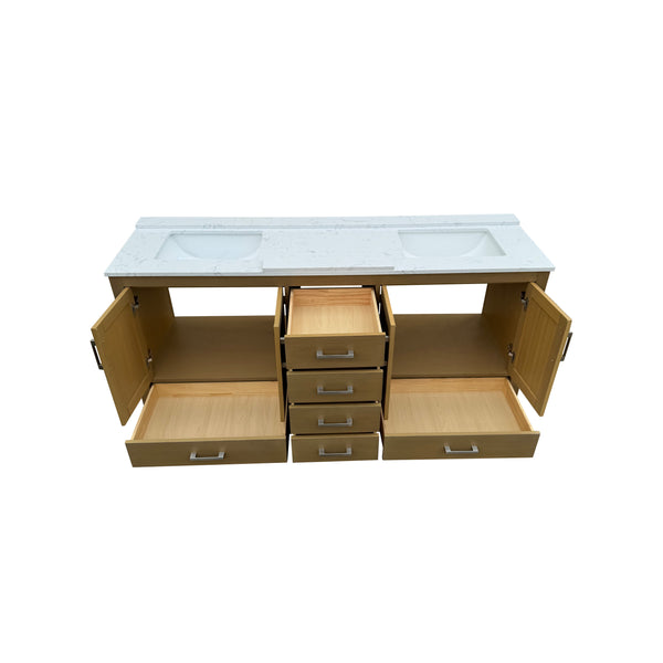 English Elm 72" Oak Double Basin Bathroom Vanity with Soft Close Drawers and Carrara Top T3785P442239
