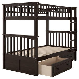 English Elm Twin Over Solid Pine Bunk Bed with Rolling Drawers and Convertible Platform GX000240AAP