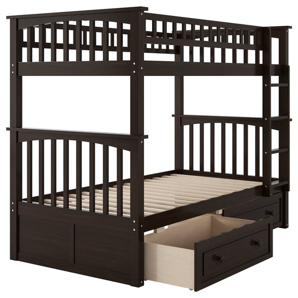 English Elm Twin Over Solid Pine Bunk Bed with Rolling Drawers and Convertible Platform GX000240AAP