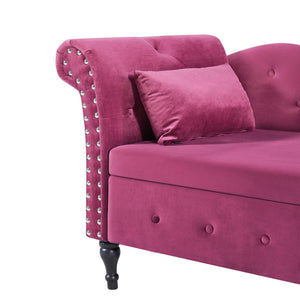English Elm Aijia 60" Velvet Chaise Lounge With Hidden Storage, Button Tufting & Stylish Nailhead Trim In Burgundy W1117P285945