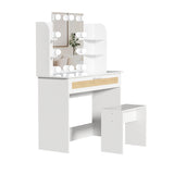 English Elm Vanity Desk Set Stool & Dressing Table With Led Lighting Mirror Drawer and Compartments Modern Wood Cosmetic Table Chest Of Drawers White Color