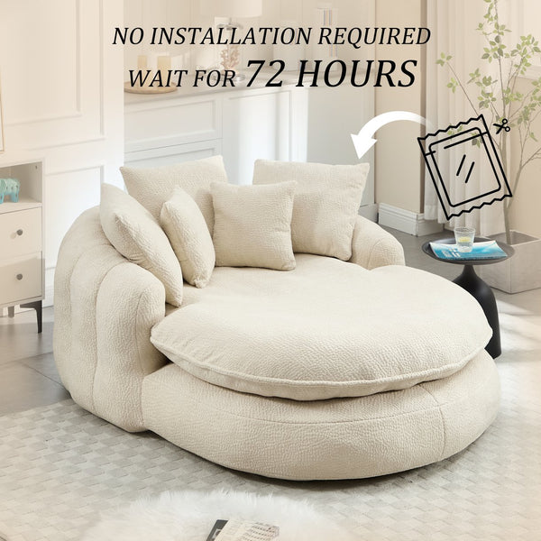 English Elm Oversized Memory Foam Chenille Bean Bag Sofa with Ergonomic Back Support, 3 Large & 2 Small Pillows Beige W395P359408