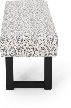 English Elm Christopher Knight Home® - Ashford Boho Fabric Bench White+Black - 48" Rubberwood Modern Vintage Accent Seating, Durable Comfort N778P187098B