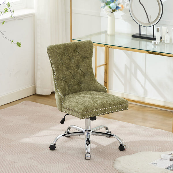 English Elm A&A Elegant Chenille Tufted Office Chair with Hand-Pulled Buttons, Nailhead Trim & Gold Chrome Base Green W1143P366777