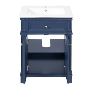 English Elm 24'' Carved Farmhouse Bathroom Vanity with Ceramic Sink Soft Close Storage Cabinet Blue N710P446530C