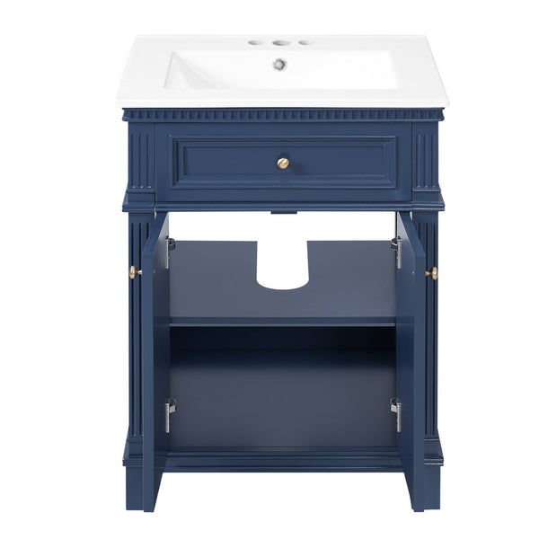 English Elm 24'' Carved Farmhouse Bathroom Vanity with Ceramic Sink Soft Close Storage Cabinet Blue N710P446530C