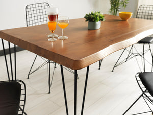 English Elm Zambak Solid Wood Dining Table for 4-6 in Oak — Elegant Grain, Durable Build, Minimalist Tapered Legs B029P210584