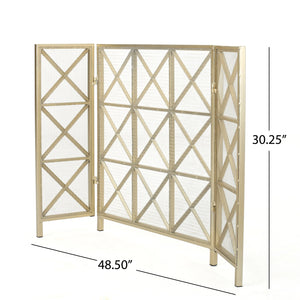 English Elm Christopher Knight Home® - FIRE Margaret 3-Panel Iron Fireplace Screen – Rose Gold/Black/Gold X-Pattern, Spark & Soot Shielding 61131.00