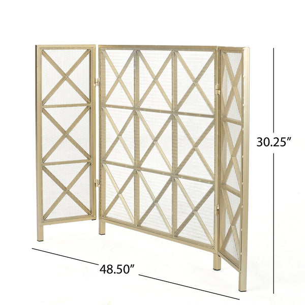English Elm Christopher Knight Home® - FIRE Margaret 3-Panel Iron Fireplace Screen – Rose Gold/Black/Gold X-Pattern, Spark & Soot Shielding 61131.00
