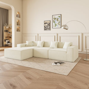 English Elm Modular L-Shaped Sectional Sofa - Reversible Chaise, Soft Corduroy Fabric, Space-Saving Comfort W1765S00107