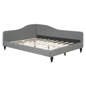 English Elm Full Size L-shaped Linen Upholstered Daybed with Solid Wood Legs for Corner Lounging Gray SF100146AAE-1