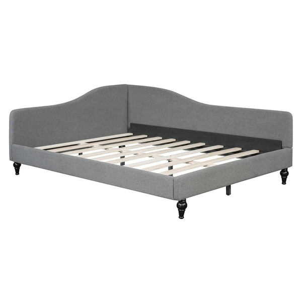 English Elm Full Size L-shaped Linen Upholstered Daybed with Solid Wood Legs for Corner Lounging Gray SF100146AAE-1