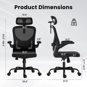 English Elm Ergonomic Office chair with adjustable headrest and lumbar support, breathable mesh, space-saving design Black T3623P368574