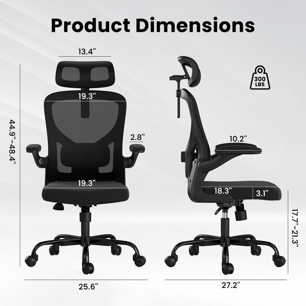English Elm Ergonomic Office chair with adjustable headrest and lumbar support, breathable mesh, space-saving design Black T3623P368574