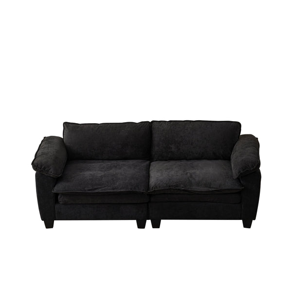 English Elm Living Room Chenille Loveseat with Pocket Coil Cushions and Washable Covers Seats Two Black W1097S00238