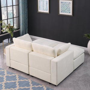 English Elm 68.5" Modular Loveseat Sofa Set With 2 Ottomans - Versatile Chenille Sleeper Couch For Small Spaces W1123S00040