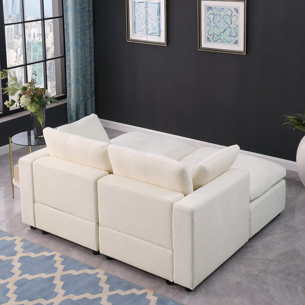 English Elm 68.5" Modular Loveseat Sofa Set With 2 Ottomans - Versatile Chenille Sleeper Couch For Small Spaces W1123S00040