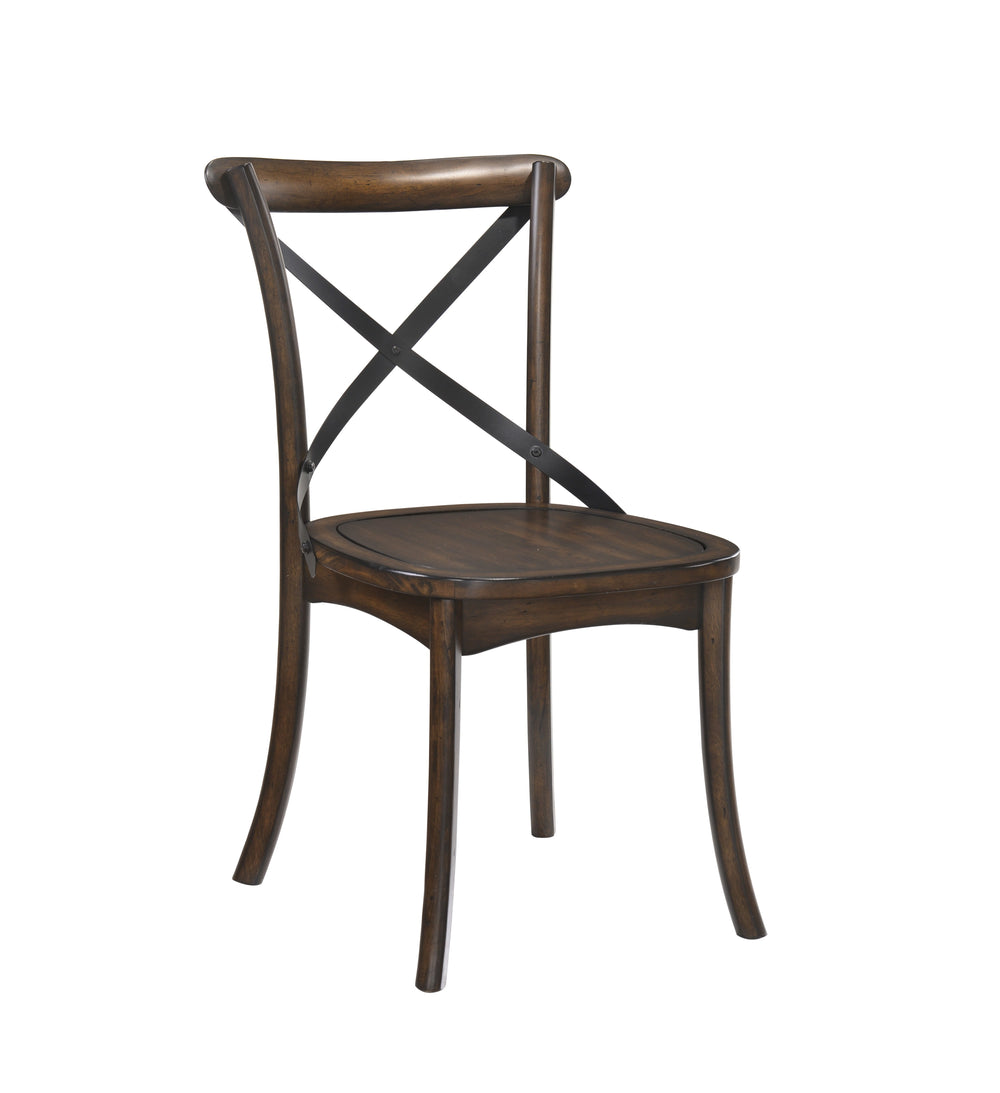 English Elm Dark Dark Oak Veneer Side Chairs Set of 2 with X-Metal Backrest Flared Legs Mid-Century Charm 35"H B2741P327428