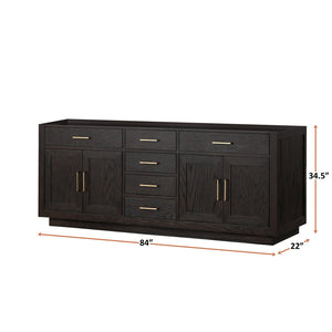 English Elm Black Oak Double Bath Vanity 84" W x 22" D — Midcentury Black Wood Double Sink, Soft-Close, Storage B2731P260872