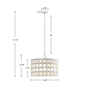 JLA Home Hampton Hill - 4-Light Abbot Drum Glass Chandelier White Mid-Century Modern Circles Pattern Soft Ambient Light FB150-1160