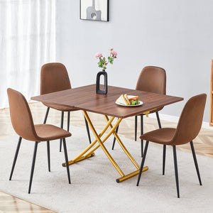 English Elm Table and Chair Set Adjustable Height Mdf Wood Grain Top with 4 Upholstered Seats Brown,Golden W1151S04092