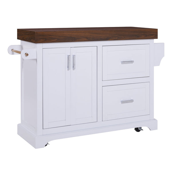 English Elm K&k Rolling Kitchen Island with Walnut Grain Countertop Drawers and Spice Rack White N707S000025W