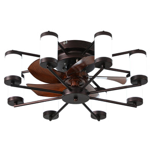 English Elm 22-inch Modern Ceiling Fan with LED Light, 5-Blade Brown Iron Design, Remote, 3-Color Dimmable LEDs W2312P374767