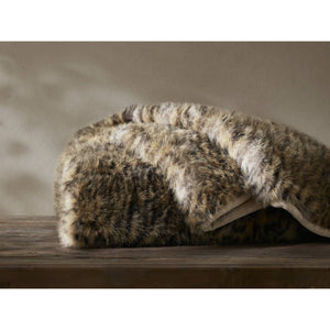 English Elm 1-piece Oversized Faux Fur Throw Bobcat Print Plush Velvet Backed Cozy Sofa Blanket Leopard B035P408335