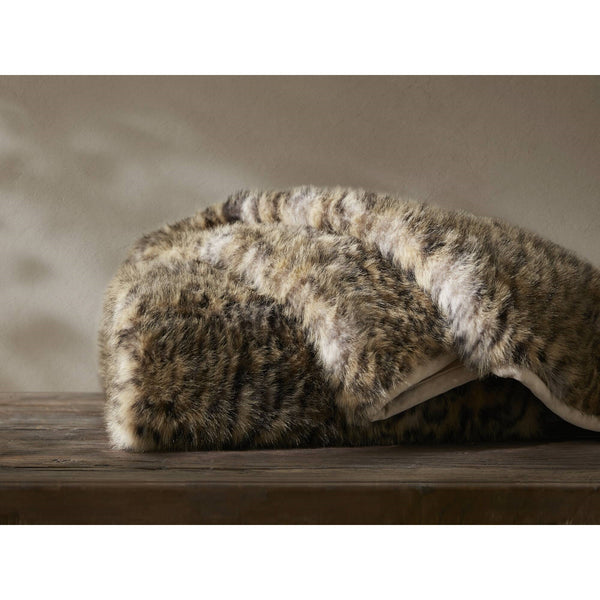 English Elm 1-piece Oversized Faux Fur Throw Bobcat Print Plush Velvet Backed Cozy Sofa Blanket Leopard B035P408335