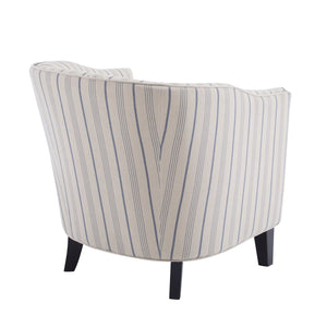English Elm Christopher Knight Home® - Upholstered Stripe Barrel Chair Beige & Blue Fabric Club Seat with Studs, Plush Cushion, Wood Legs N776P237271S