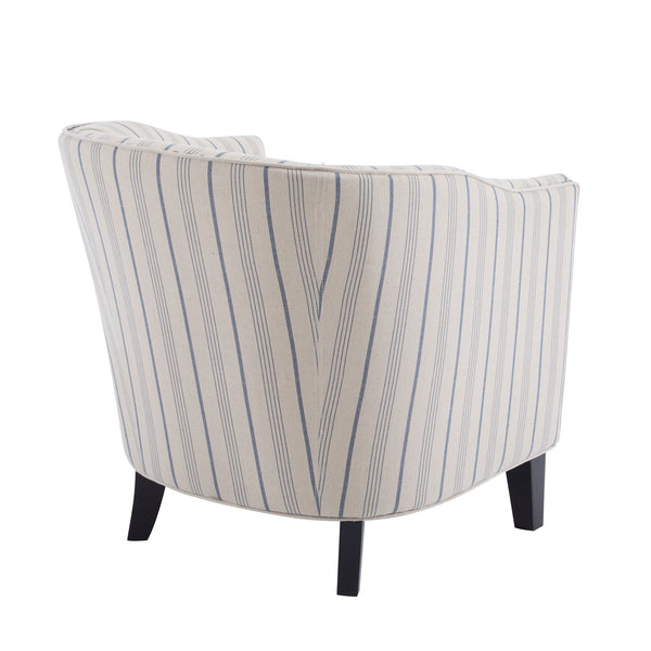 English Elm Christopher Knight Home® - Upholstered Stripe Barrel Chair Beige & Blue Fabric Club Seat with Studs, Plush Cushion, Wood Legs N776P237271S