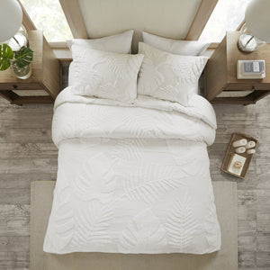 English Elm 3 Tufted Cotton Chenille Palm Comforter Set Full/Queen - Coastal OEKO-TEX Beachy Texture, Machine Washable Off White 23.62 L x 19.29 W x 11.81 H B03597113
