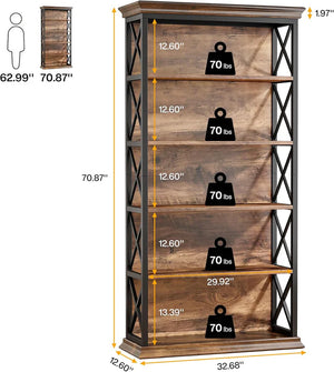 English Elm Display Cabinet Wall Mounted 5 Tier Glass Door Shelving for Collectibles Matte Black T3971P446848