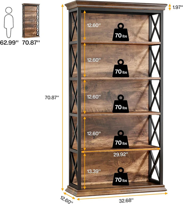 English Elm Display Cabinet Wall Mounted 5 Tier Glass Door Shelving for Collectibles Matte Black T3971P446848