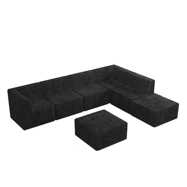 English Elm L Shape Modular Sectional Sofa - Stylish & Space-Saving Sleeper Couch With Comfy Corduroy Fabric W487S00255