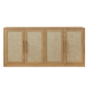 English Elm 67" Rattan Door Boho Credenza Wide Storage Sideboard for Living Room or Entryway W1820P426169