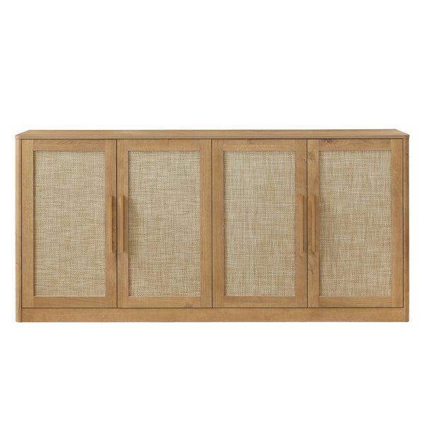 English Elm 67" Rattan Door Boho Credenza Wide Storage Sideboard for Living Room or Entryway W1820P426169
